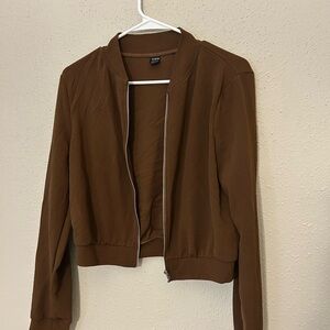 SHEIN Brown Bomber Jacket with Ribbed Cuffs